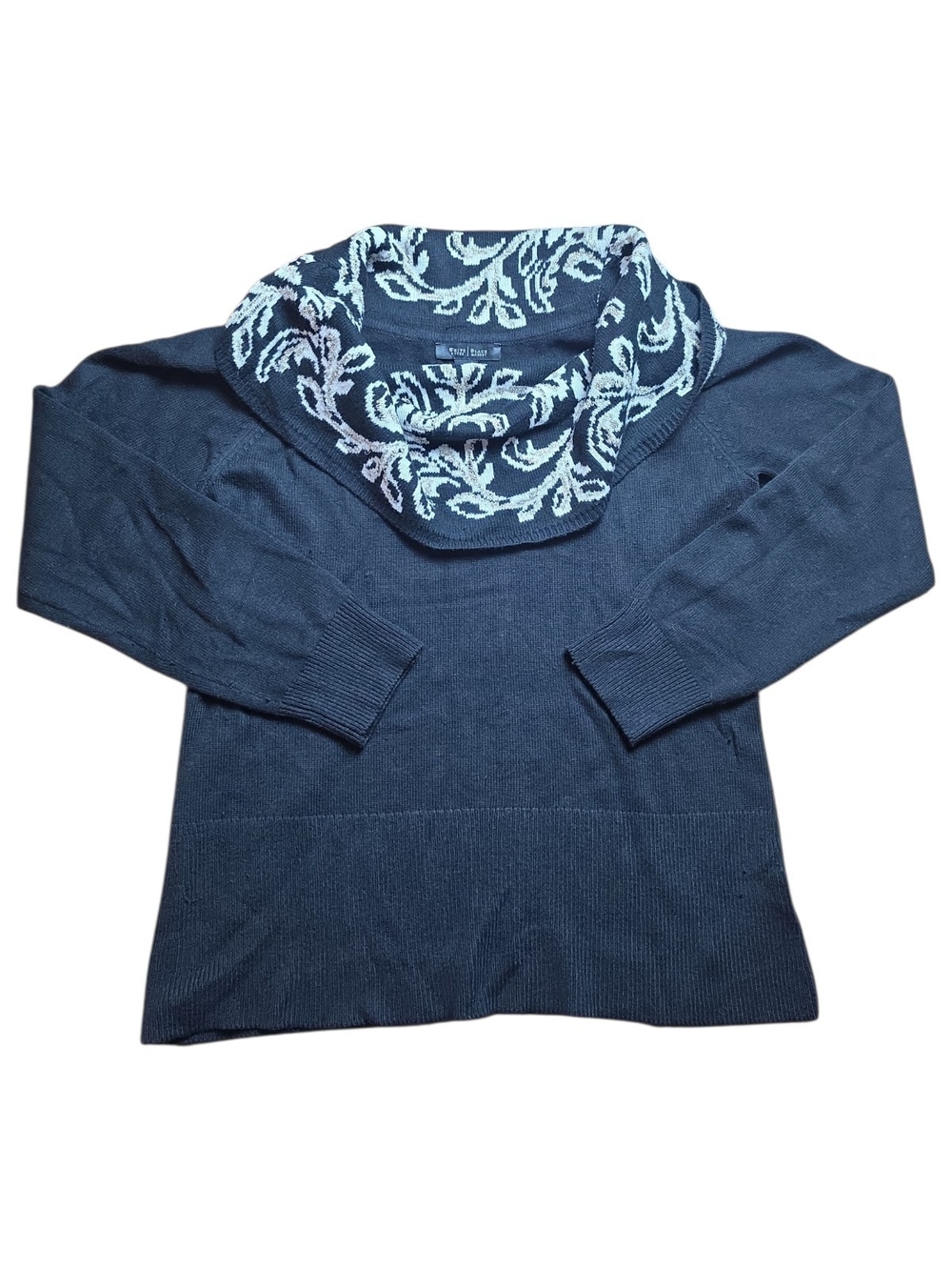 WHITE HOUSE BLACK MARKET | Black Metallic Floral Cowl Neck Wool Blend Sweater XL - Picture 2 of 8